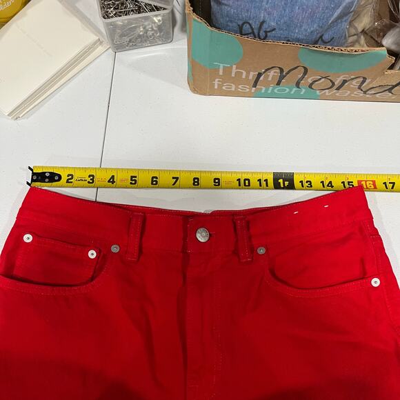 Madewell Bright Cherry Red Low-Slung Baggy Jeans Womens Size 27 NS909 Relaxed - Picture 9 of 11